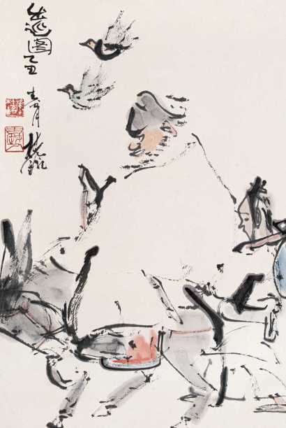 张桂铭 乙丑（1985）年作 出巡图 立轴